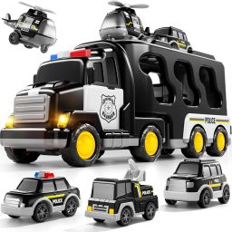 6-in-1 Police Truck Transporter Toy Set with Mini Cars & Helicopter-image-56
