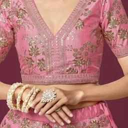 DIVASTRI Embroidered Sequinned Semi-Stitched Lehenga & Unstitched Blouse With Dupatta image 4