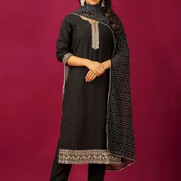 BANJANAN Women Ethnic Motifs Embroidered Regular Kurta with Trousers & With Dupatta-picture-50