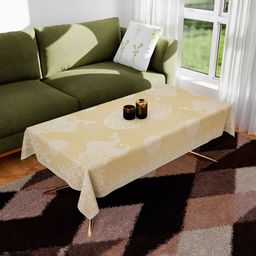 Aura Cream-Coloured & Beige Peacock-Design Anti-Skid Cotton 4-Seater Table Cover-picture-1