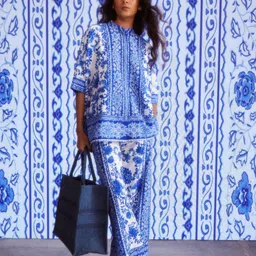 Dash and Dot Printed Mandarin Collar Top With Trouser image 5