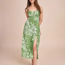 HOUSE OF MIRA Tropical Print A-Line Midi Dress-picture-8