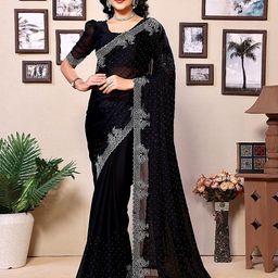 MADHUR HAND WORK ART Embellished Beads and Stones Tissue Saree-52