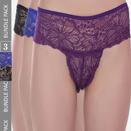 Fleurt Women Pack Of 3 Assorted Lace Bikini Briefs-image-59