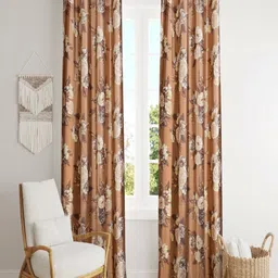 Aura Brown & White Set of 2 Floral Room Darkening Window Curtain-20