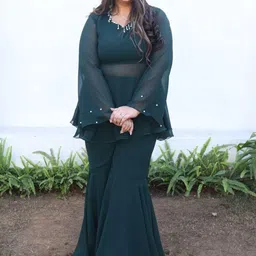 Swadeshi Shringaar Women Green Goddess Georgette Sharara Co-Ords-image-72