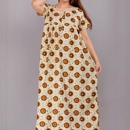 AAKARSHANA CREATION Yellow Pure Cotton Maxi Printed Nightdress-image-64