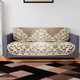 Kuber Industries Brown & White 2 Pieces Self Design Cotton 3-Seater Sofa Covers-15