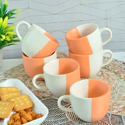 FABINALIV Orange & White Textured Ceramic Matte Cups Set of Cups and Mugs image 1