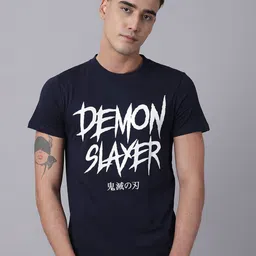Free Authority Men Demon Slayer Printed Round Neck Cotton T-shirt-image-58