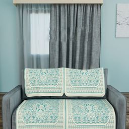 Kuber Industries Cream-Coloured & Blue Printed Cotton 4 Piece Sofa Cover-picture-3