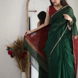 CaniBani Green Silk Blend Banarasi Sarees-image-96