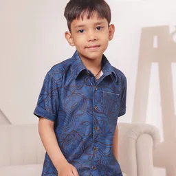Stuffie Land Boys Classic Fit Floral Printed Spread Collar Cotton Casual Shirt-91