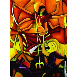 Inephos Orange & Yellow Indian Goddess Religious Printed Canvas Wall Art-54