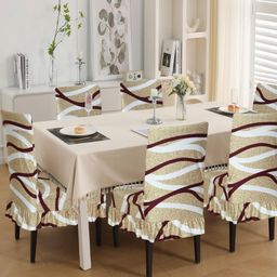 Dakshya Industries Set Of 6 Beige Printed Chair Covers image 1