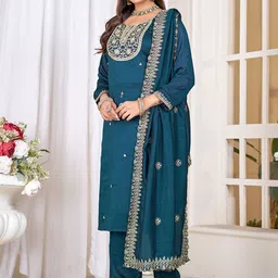 Divyadham Textiles Floral Embroidered Zari Straight Kurta With Trousers & Dupatta-image-99