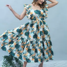 GO BOUJEE Floral Print Flutter Sleeve Fit & Flare Dress-image-68
