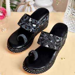 La Fiza Embellished PU Wedge Sandals-picture-7