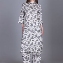 FIRST SLEEP Women Floral Printed Cotton Kurta with Palazzo-image-4