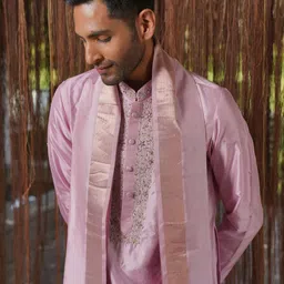 HILO DESIGN Men Ethnic Motifs Embroidered Kurta with Dhoti Pants & With Dupatta image 5