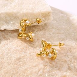 HOUSEOFTRENDZZ 18k Gold-Plated Stainless Steel Pearls Beaded Contemporary Drop Earrings-image-87