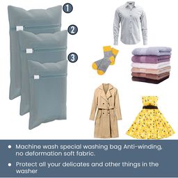 Kuber Industries 6-Pcs Grey Reusable Rectangular Durable Laundry Bags With Zipper image 3