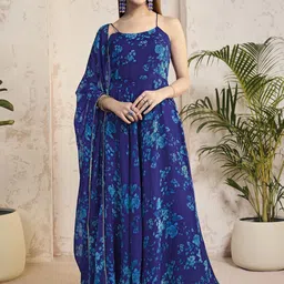 Inddus Women Floral Printed Angrakha Kurta with Trousers & With Dupatta-picture-43
