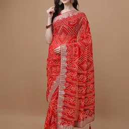 KALINI KALINI Red Bandhani Printed Mirror Work Saree With Lace Border-picture-41