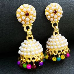 Saizen Gold-Plated Artificial Stones and Beaded Dome Shaped Jhumkas-image-88