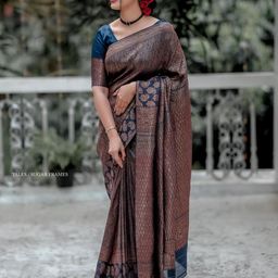 CaniBani Blue Silk Blend Banarasi Sarees-image-75