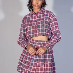 SASSAFRAS Checked Pure Cotton Long Sleeves Shirt & Skirt Co-Ords-picture-17