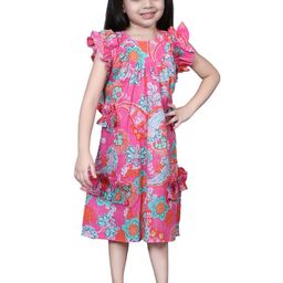 EthIndia Floral Printed A-Line Round Neck Dress-image-29
