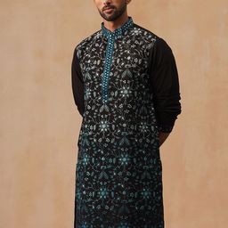 Jompers Floral Embroidered Mandarin Collar Chikankari Straight Kurta-image-56