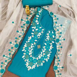 SHADOW & SAINING Floral Embroidered Thread Work Pure Silk Unstitched Dress Material-picture-38
