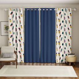 URBAN SPACE Blue & White Set of 4 Floral Window Curtain-22
