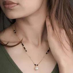 BELLEZA JEWELS Gold-Plated Artificial Stones Studded & Beaded Mangalsutra-23