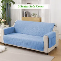 HOKIPO Blue Self Design 3 Seater Sofa Cover With Arms-5