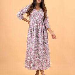 Block N Style Floral Printed Cotton A-Line Maxi Dress-image-31