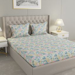 Raymond Home White & Blue 110TC Microfiber Double Queen Bedsheet Set 1.83 m x 1.98 m-picture-8