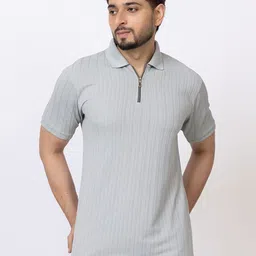 BUFFARO Striped Polo Collar Short Sleeves Cotton T-shirt-image-70