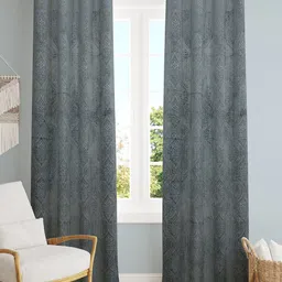 Homefab India Grey 2 Pieces Ethnic Motifs Velvet Room Darkening Long Door Curtain-image-75