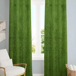 Aura Green 2 Pieces Self Design Velvet Room Darkening Long Door Curtains-picture-43
