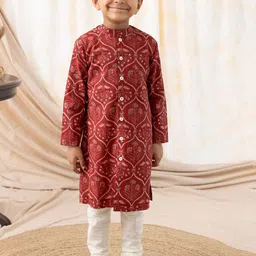 Tiber Taber Boys Ethnic Motifs Printed Regular Pure Cotton Kurta with Pyjamas-image-76
