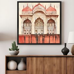 999Store Pink & Beige Fort Facade Likely Inspired By Mughal Architecture Canvas Wall Art-image-75
