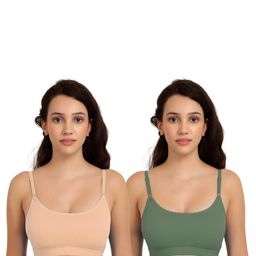 Women Cotton Brown,Green Non Padded Non-Wired Lingerie Bra Sport wear Gym Crop Tank Top-29