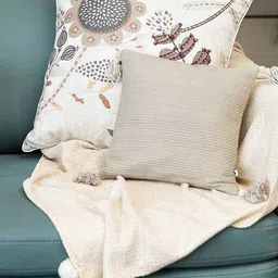 ONSETHOMES Grey & Beige Embroidered Square Cushion Covers image 4