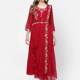 TS LIFESTYLE Women Floral Embroidered A-Line Maxi Dress-image-3