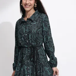 Tokyo Talkies Women Printed Flared Shirt Dress-picture-32