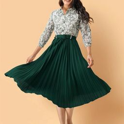 AASK Floral Print Puff Sleeve Crepe Fit & Flare Midi Dress-picture-31