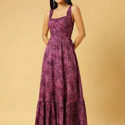 TRYMISFIT Twilight Florals Women Abstract Printed Fit & Flare Maxi Dress-image-1